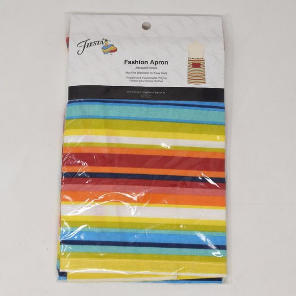Fiesta Ware Half Apron Unisex One Size Adjustable Waist Ties Rainbow Stripes New - Picture 2 of 11